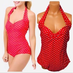 Red dolly polkadot retro one piece swimsuit